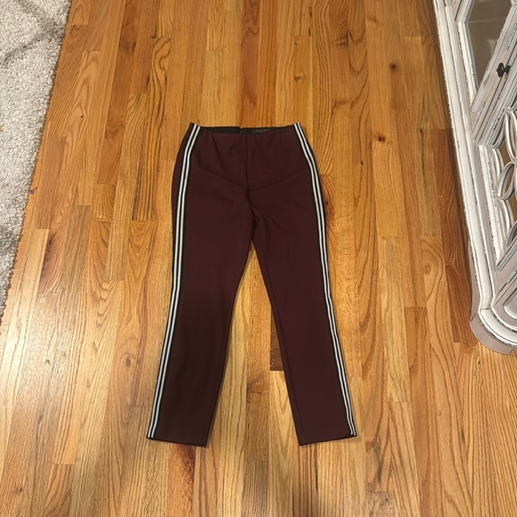 rag & bone Simone Ponte Pants Burgundy Side Stripe Black White - Picture 2 of 6